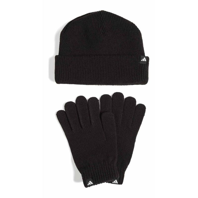 adidas JN9443 sapka és kesztyű szett, fekete, gyári termékkép.