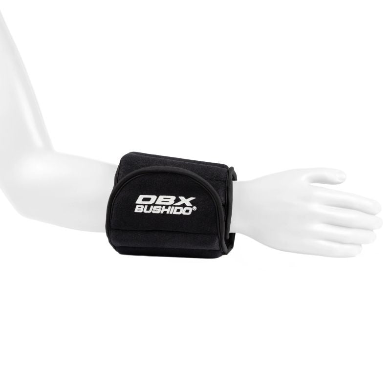 DBX Bushido állítható boka- és csuklósúly, 2 × 2,5 kg. Pánttal rögzíthető, puha borítású súlykészlet. 9. gyári termékfotó.