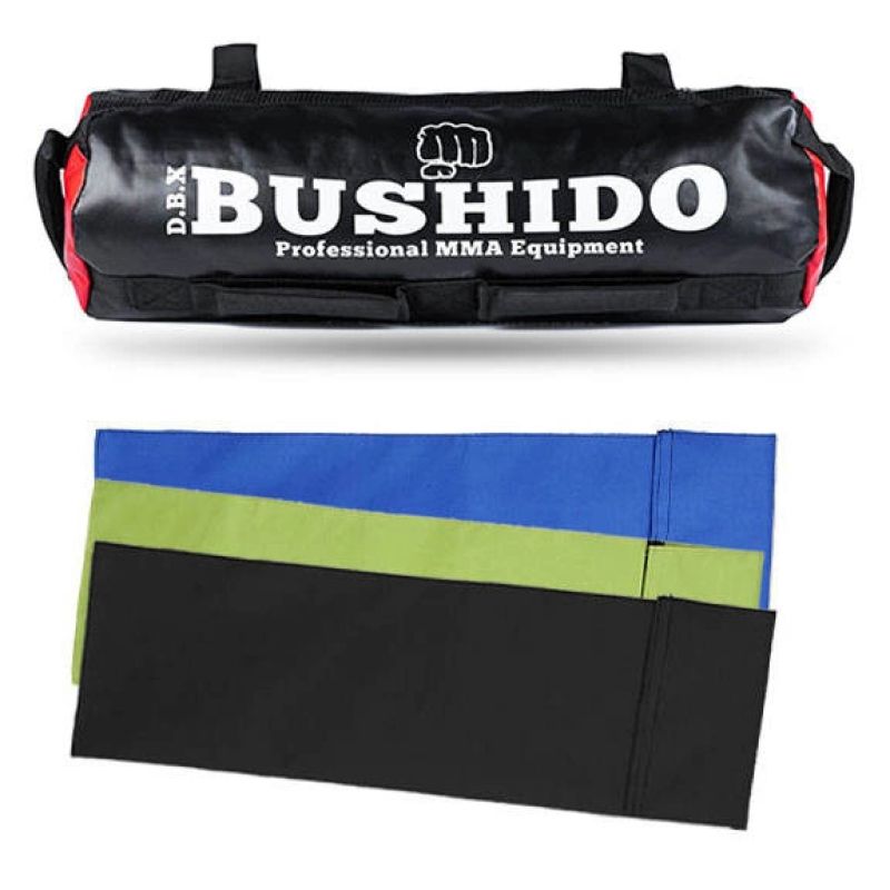 DBX Bushido állítható sandbag edzőzsák, 35 kg-ig. Fogantyúkkal kialakított edzőzsák emelő és cipelő gyakorlatokhoz. 16. gyári termékfotó.