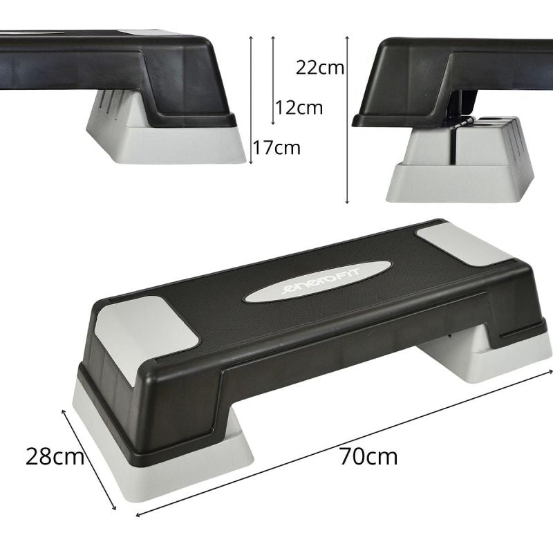 Enero Fit állítható step pad, 70 × 28 cm. Lapos, emelt platform fellépéses aerobikgyakorlatokhoz. 16. gyári termékfotó.