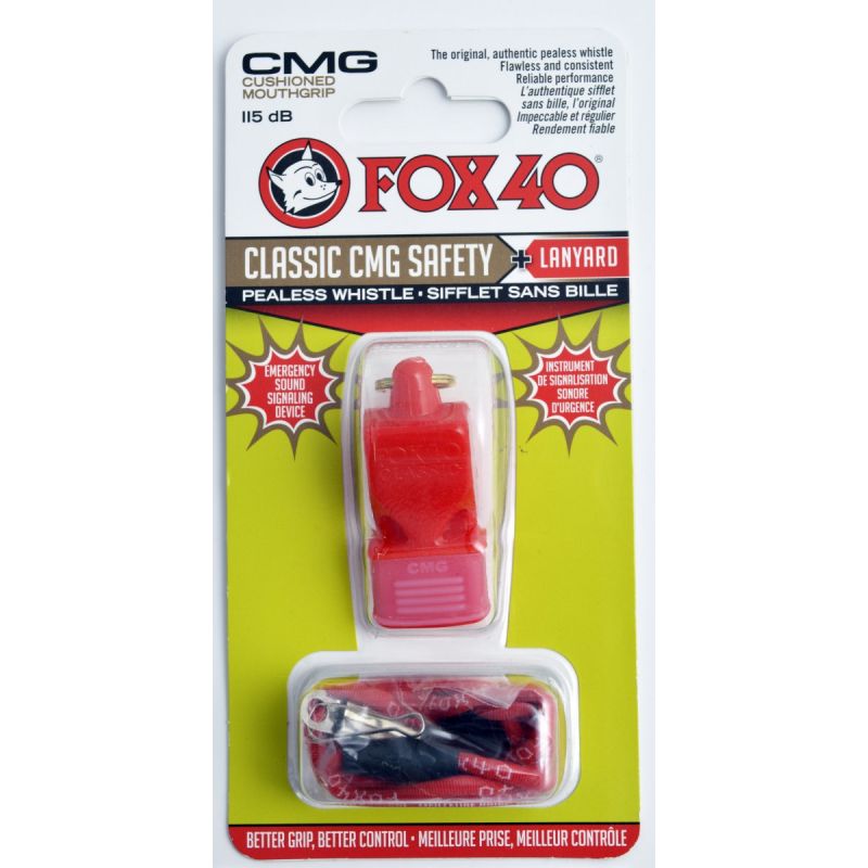Piros Fox 40 CMG Classic Safety síp nyakpánttal, eredeti csomagolásban.