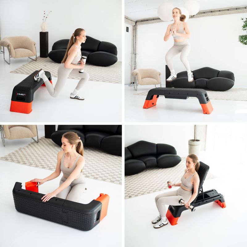 HMS AS009 PRO állítható step pad edzőpad funkcióval. Lapos, emelt platform fellépéses aerobikgyakorlatokhoz. 6. gyári termékfotó.