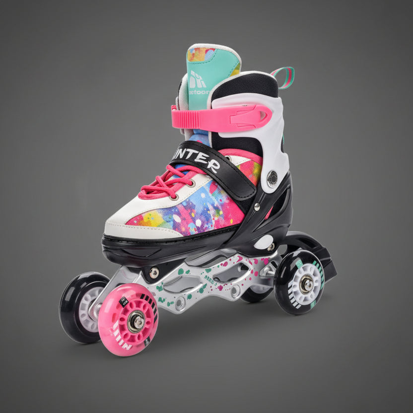 4 az 1-ben állítható korcsolya klasszikus négykerekes roller-skate konfigurációban.