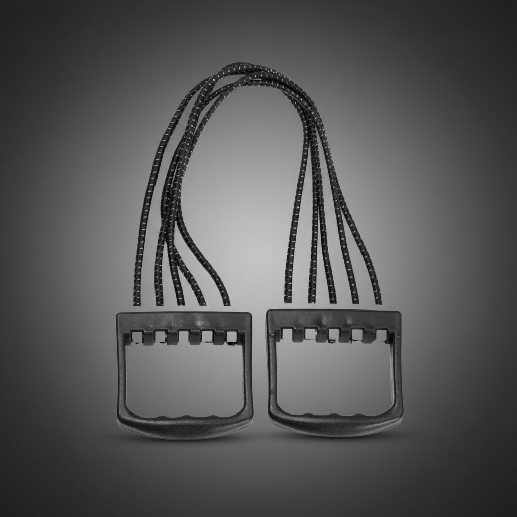 Fekete, 5 szálas HMS mellizom erősítő expander: ergonómikus műanyag fogantyúkkal a biztos fogásért és a felsőtest formálásáért.