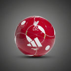 Adidas Liverpool FC mini focilabda: hivatalos piros szurkolói labda a Liver Bird címerrel és fehér Adidas logóval díszítve.