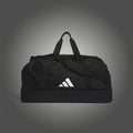 Adidas Tiro BC L fekete edzőtáska 90 literes méretben, tágas fő rekesszel és külön cipőtartóval, ideális edzőtermi és csapatsport használatra