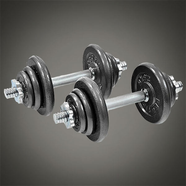Összeszerelt állítható öntöttvas kézisúlyzók 20 kg-os szettben, menetes rögzítéssel