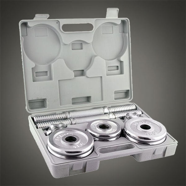 Kézi súlyzó szett hordtáskában felülnézetből, rendezett elrendezéssel