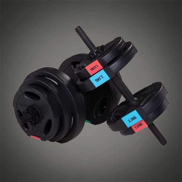 Állítható kézi súlyzó menetes rúddal és súlyjelölésekkel erőnléti edzéshez