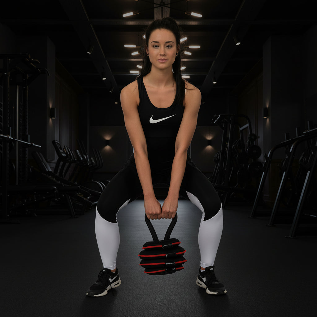 Női edzés iFitCore állítható puha kézi súlyzóval, funkcionális erősítő gyakorlat edzőtermi környezetben