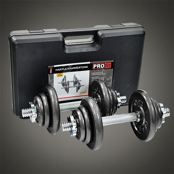 20 kg-os öntöttvas kézisúlyzó szett műanyag hordtáskával, komplett otthoni edzéshez