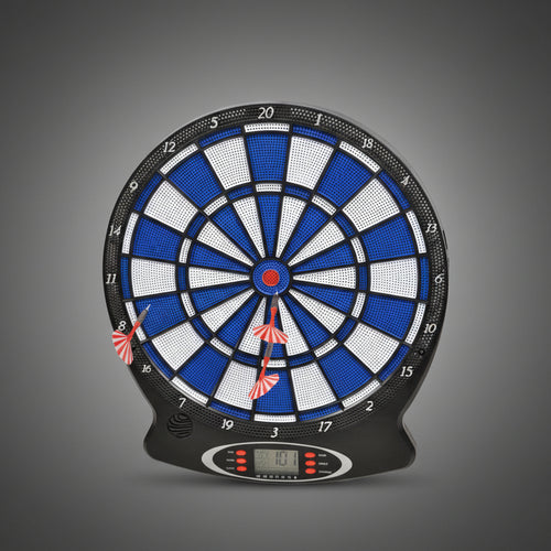 Enero elektromos darts tábla hálózati adapterrel, 6 db soft tip nyíllal és 27 beépített játékkal kék-fehér színben