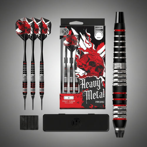 Harrows Ryan Searle Heavy Metal softip darts készlet koponyás dizájnnal és fekete-piros gyűrűkkel