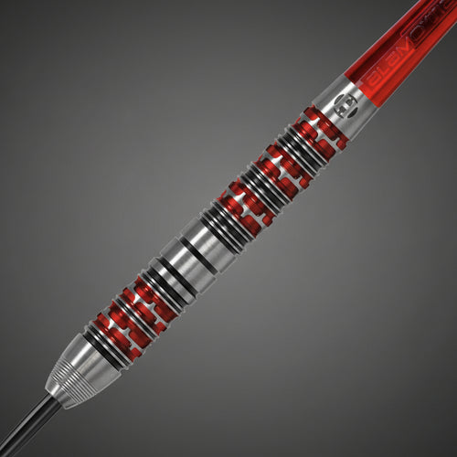 Harrows Damon Heta darts nyíl recézett testének textúrája és fogása közelről