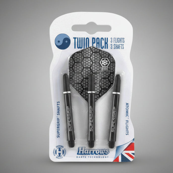 Harrows Twin Pack szett 3 db Atomic tollal és 3 db Supergrip szárral fekete színben
