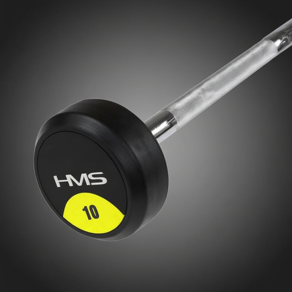 HMS 10 kg-os professzionális fix gumírozott egykezes súlyzó – recézett króm markolattal a csúszásmentes fogásért és padlóvédő gumibevonattal az iFitCore kínálatában.