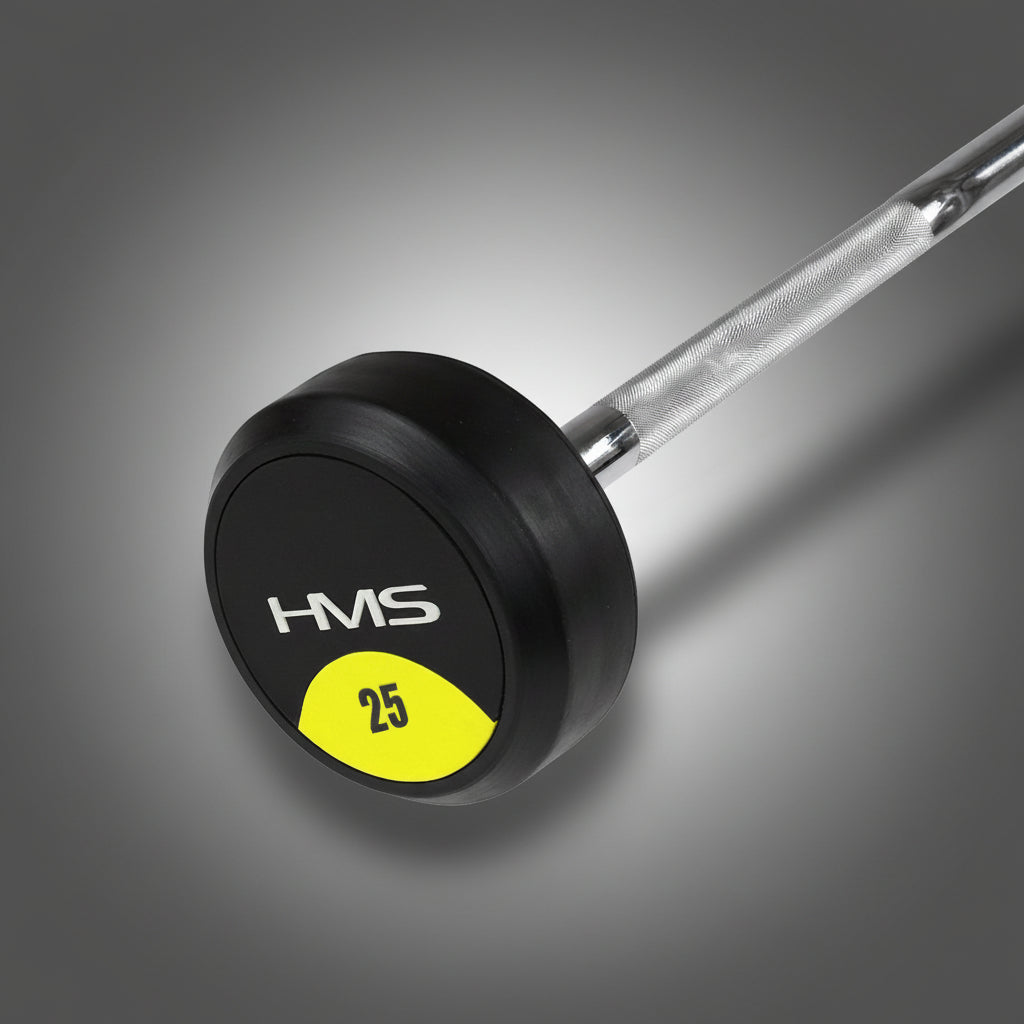 HMS 25 kg-os professzionális fix gumírozott egykezes súlyzó – ergonomikus, recézett króm markolattal és tartós gumibevonattal az iFitCore edzőtermi kínálatában.