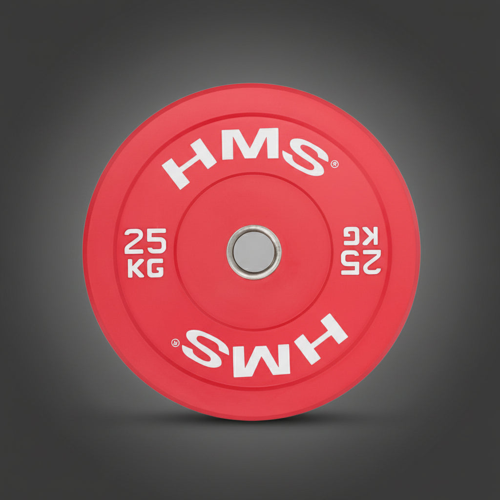 HMS 25 kg-os piros bumper súlytárcsa súlyemeléshez és edzőtermi használatra