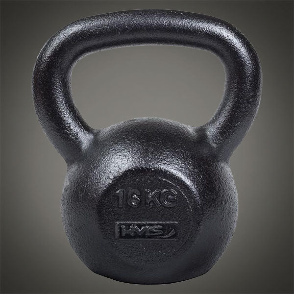 HMS 16 kg öntöttvas fekete kettlebell teljes testes edzéshez, strapabíró kialakítással