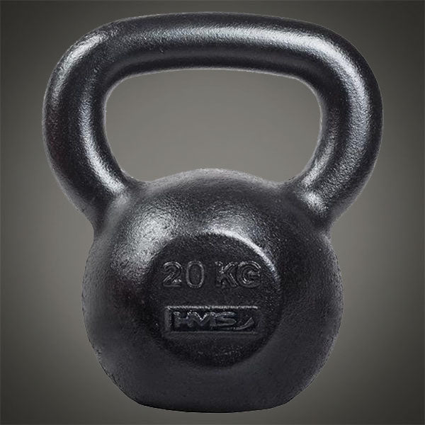 HMS 20 kg öntöttvas fekete kettlebell haladó erőnléti edzéshez, masszív egy darabból öntött kialakítással