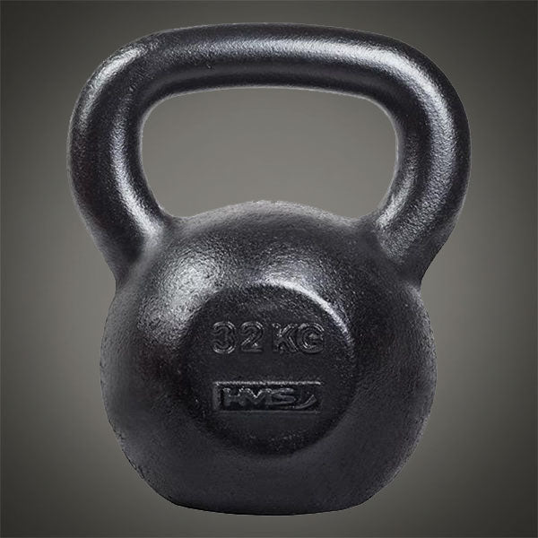 HMS 32 kg öntöttvas fekete kettlebell nagy terhelésű edzésekhez, professzionális, tartós kivitelben