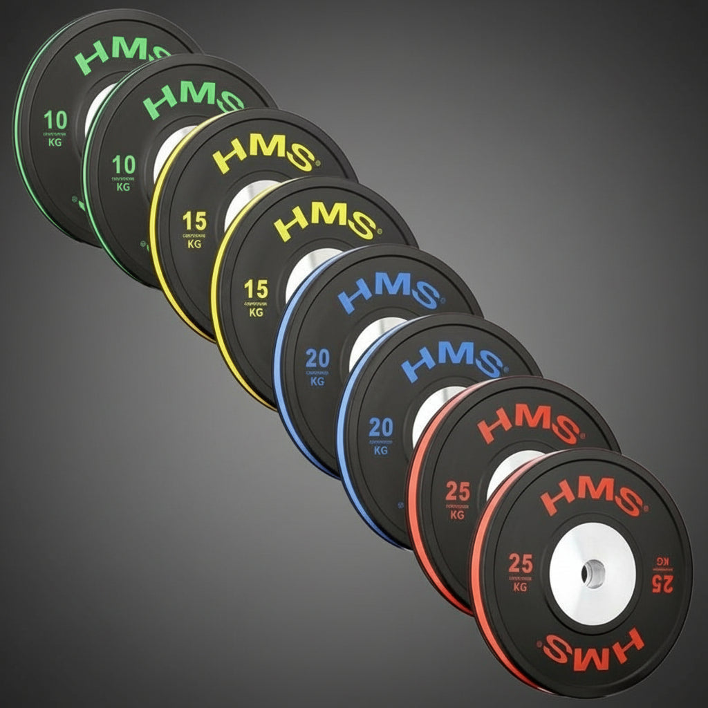 HMS színes súlytárcsák 10, 15, 20 és 25 kg-os kivitelben erőnléti edzéshez