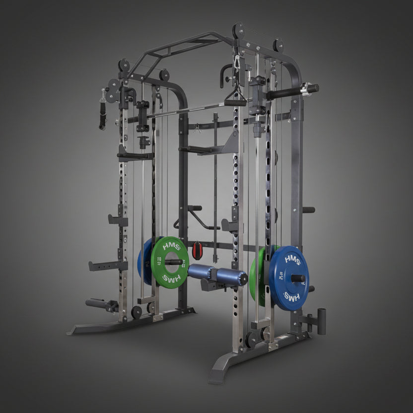 HMS Cyklop 1 Smith Machine súlytárcsákkal felszerelve, félprofi edzőtermi kivitel