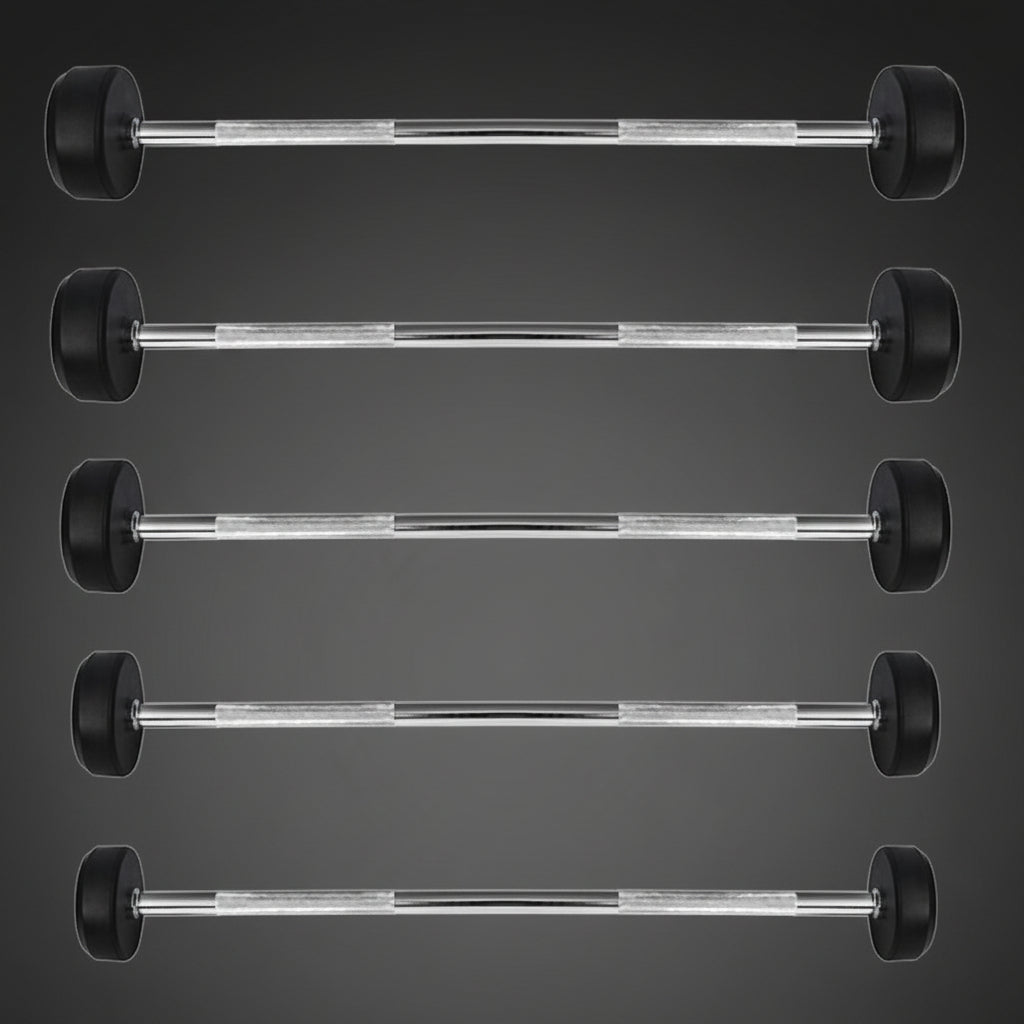 HMS professzionális fix egyenes súlyzó szett különböző súlyokban - gumírozott végekkel és recézett króm rudakkal a teljes körű edzőtermi felszereltségért az iFitCore kínálatában.