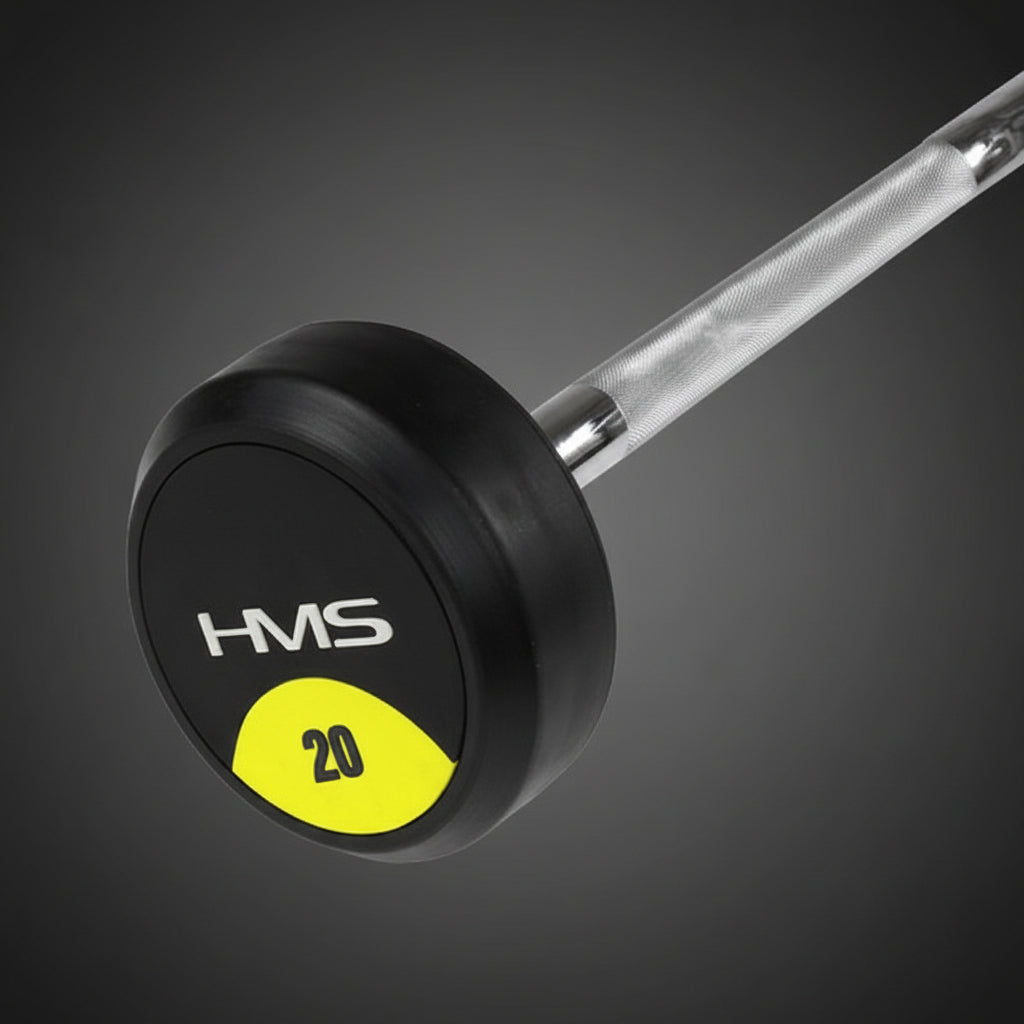 HMS GSG-20 gumírozott fix súlyzórúd 20 kg jelöléssel ellátott tárcsa