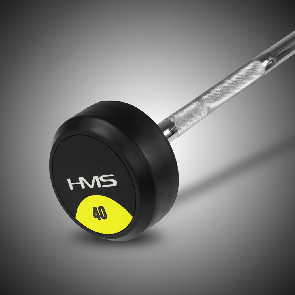 HMS GSL fix curl rúd 40 kg recézett markolattal és gumírozott súlytárcsákkal