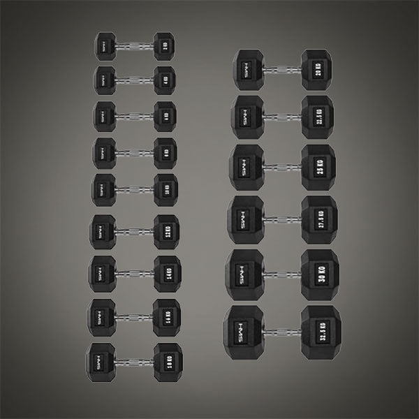 HMS kézi súlyzók függőleges elrendezésben, többféle súllyal