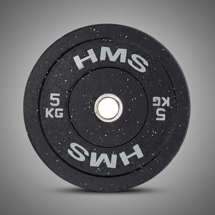 HMS HTBR 5 kg-os olimpiai súlytárcsa: rendkívül strapabíró, morzsolt gumi (Hi-Temp) bumper tárcsa funkcionális edzésekhez.
