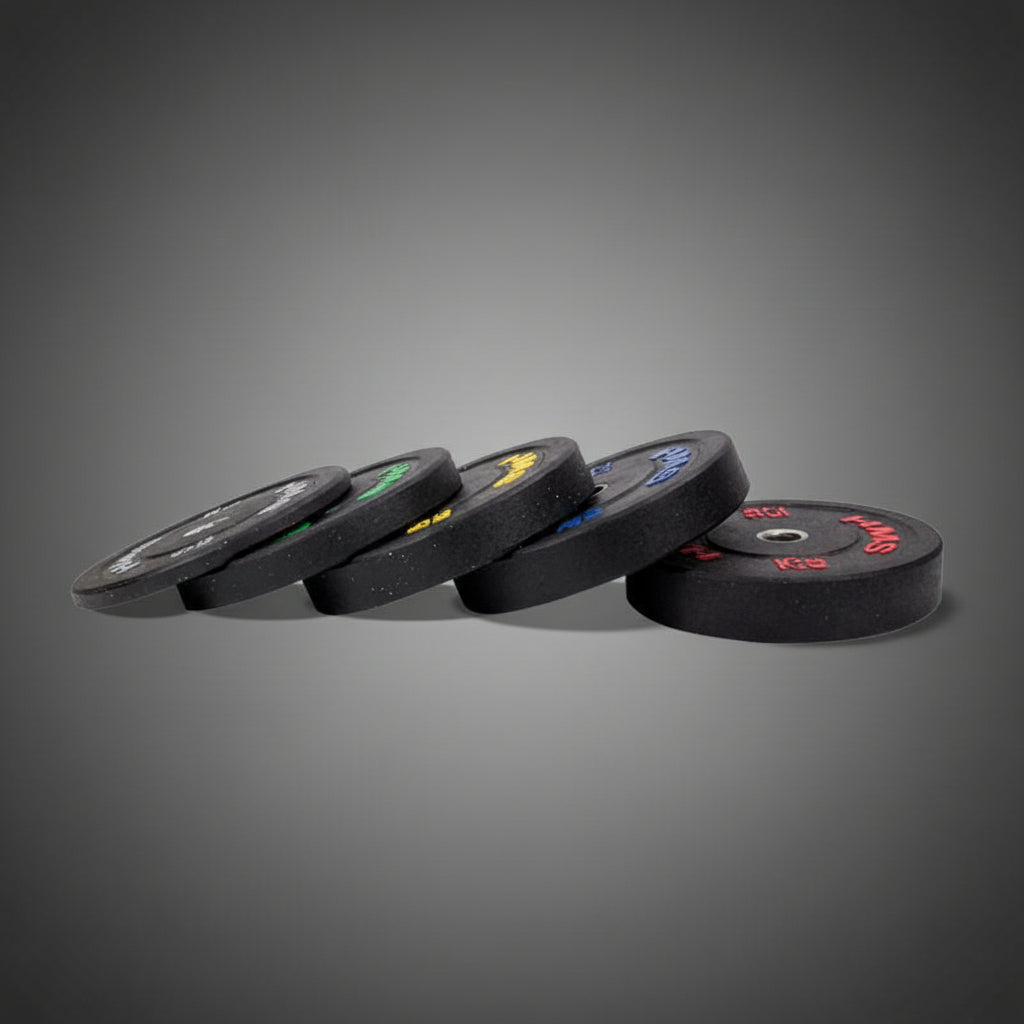 HMS HTBR20 gumírozott olimpiai súlytárcsák egymásra helyezve