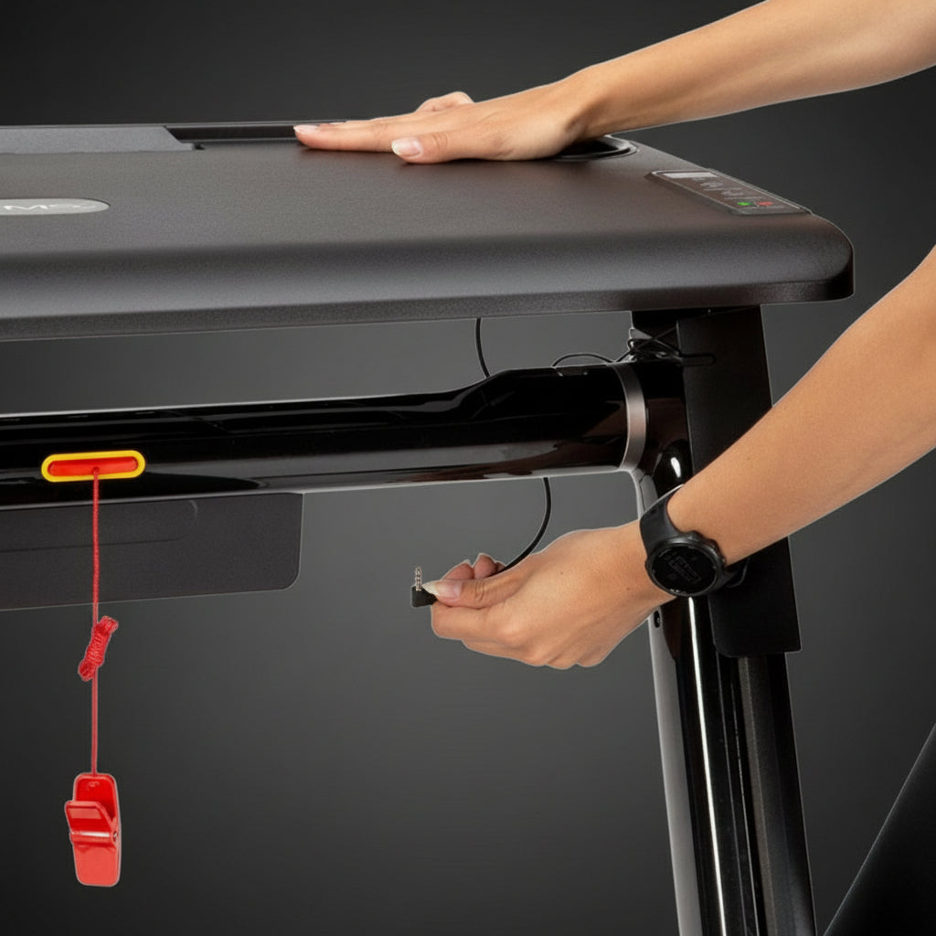 HMS LOOP12 MULTI futópad biztonsági kulcs és kezelőfelület részlet