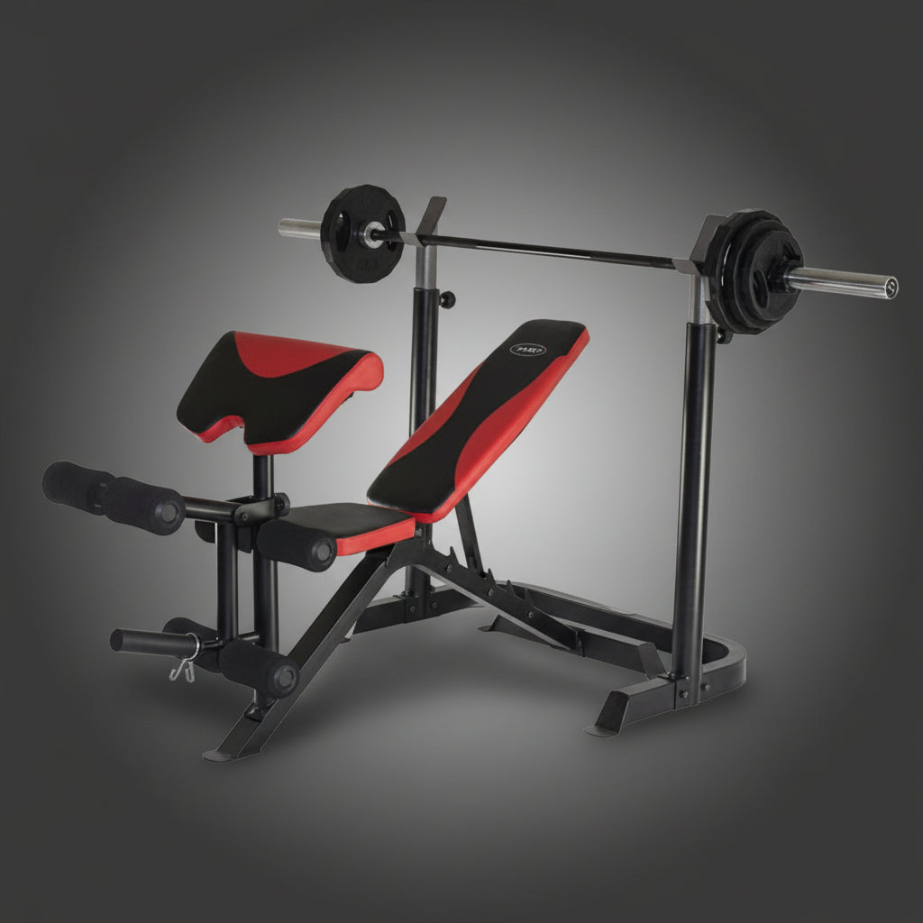 HMS LS3859 súlyzós edzőpad teljes szett különálló rúdtartó állvánnyal