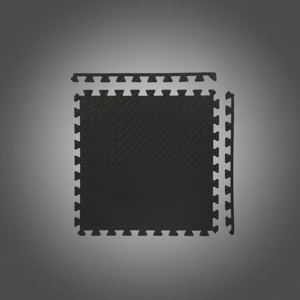 HMS MP12 9 darabos puzzle szőnyeg szett: fekete, csúszásmentes, egymásba illeszthető védőpadló sporteszközök alá és otthoni edzőterembe.