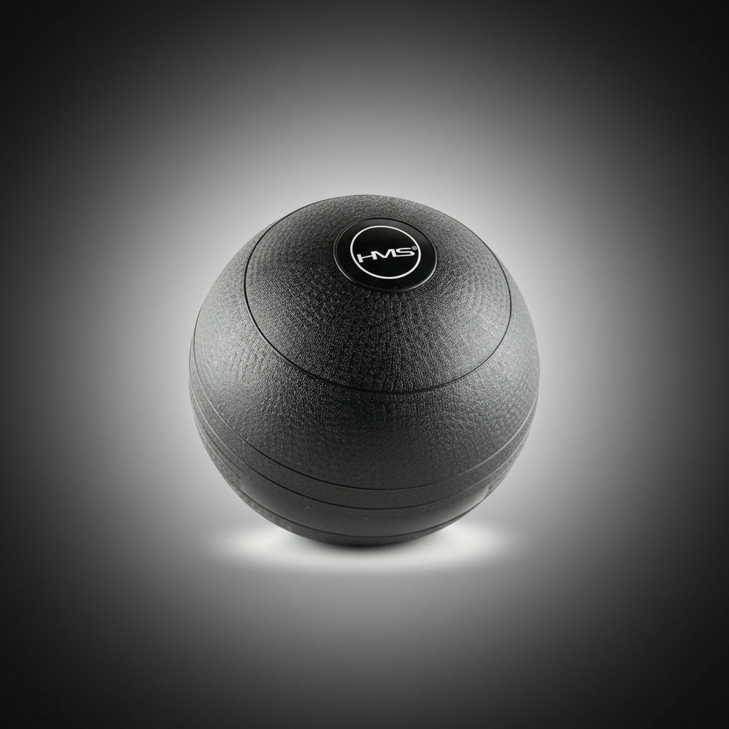 Fekete, 8 kg-os HMS slam ball felülnézetben, csúszásmentes, texturált felülettel a biztos fogásért edzés közben.