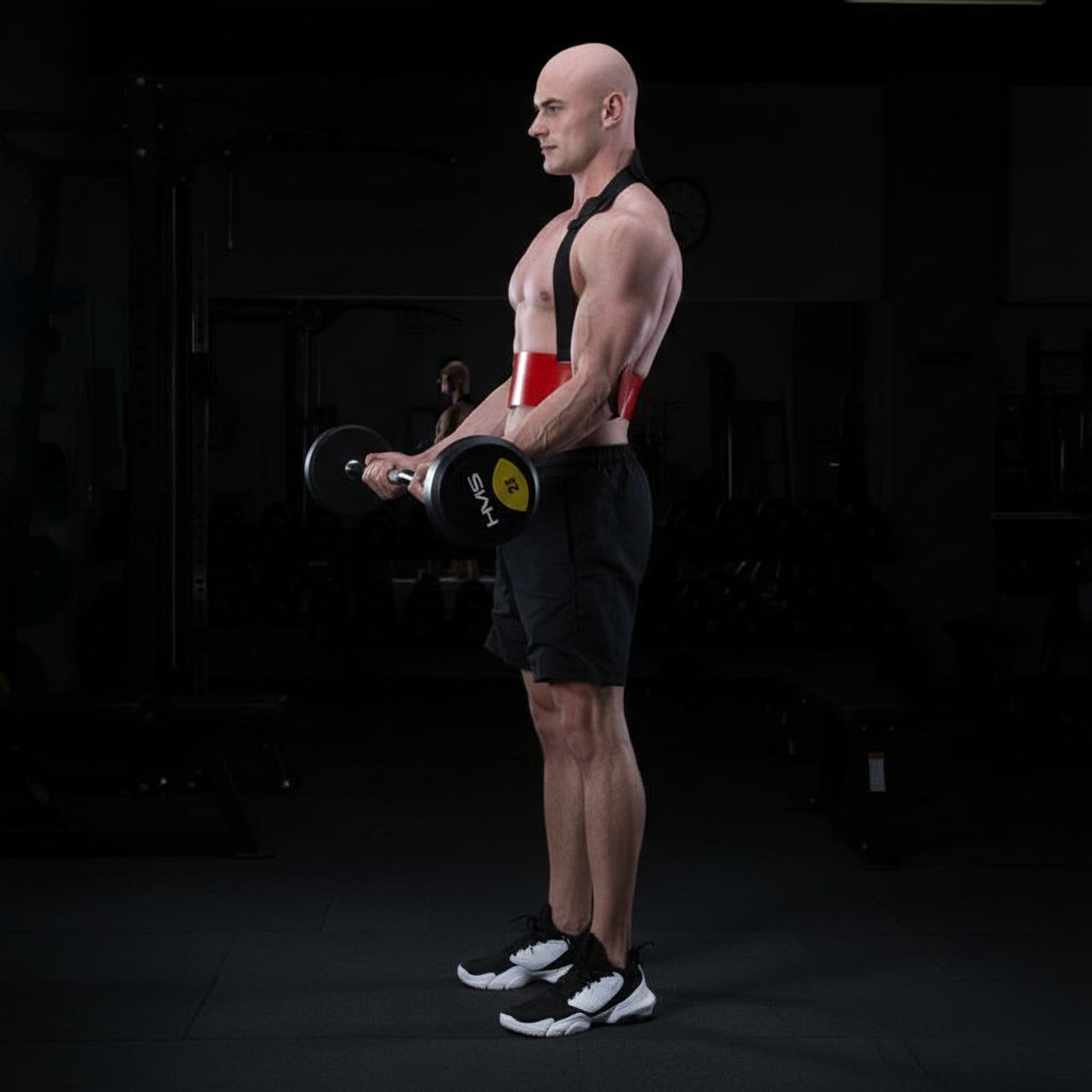 HMS súlyemelő öv használat közben, deréktámasz edzés közbeni stabilizáláshoz