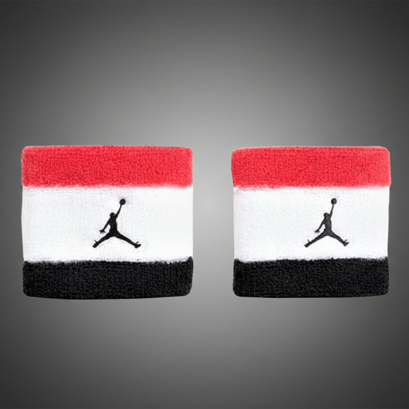 Jordan piros-fehér-fekete frottír csuklószorító pár hímzett Jumpman logóval
