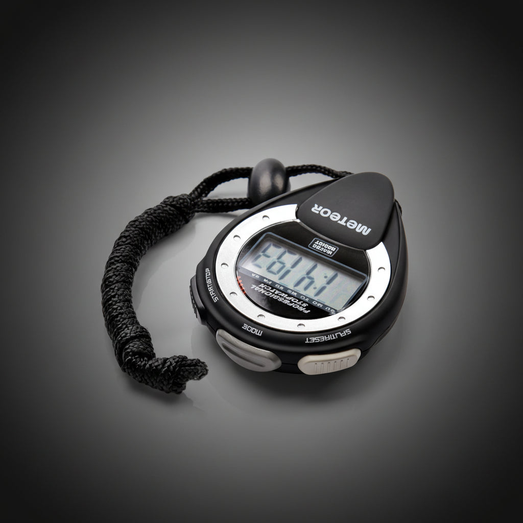 METEOR digitális stopperóra részidő mérési funkcióval döntött nézetben