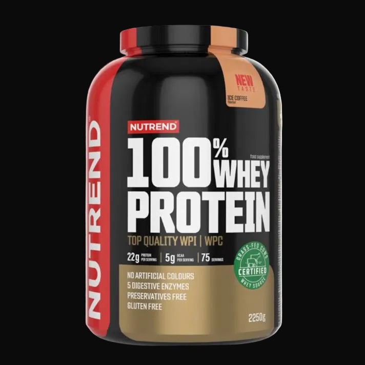 2250 grammos Nutrend 100% Whey Protein fehérje por sportolóknak - hűsítő jegeskávé íz.