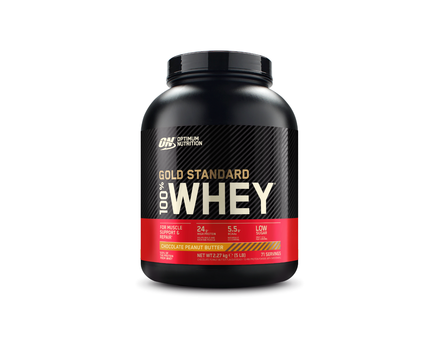 Optimum Nutrition Gold Standard 100% Whey csokoládé mogyorókrém ízű fehérjepor 2250 g kiszerelésben