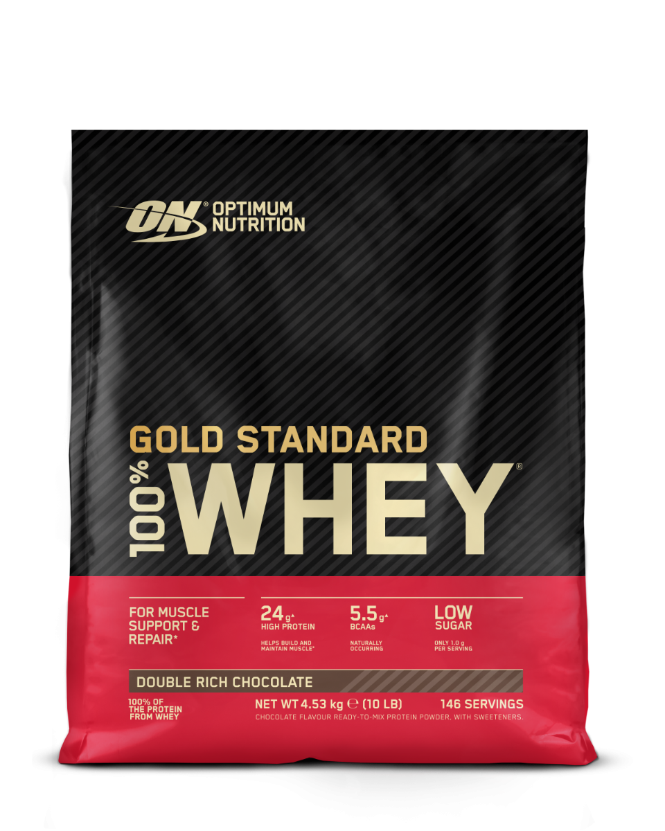 Optimum Nutrition Gold Standard 100% Whey fehérjepor dupla gazdag csokoládé ízben 4540 g kiszerelésben