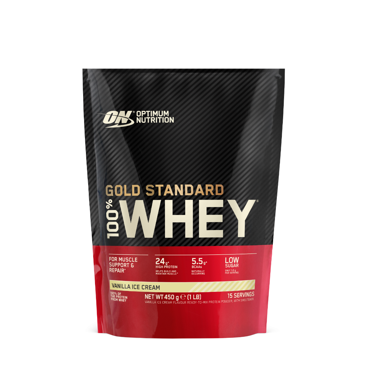 Optimum Nutrition Gold Standard 100% Whey fehérjepor vanília ízben 450 g kiszerelésben