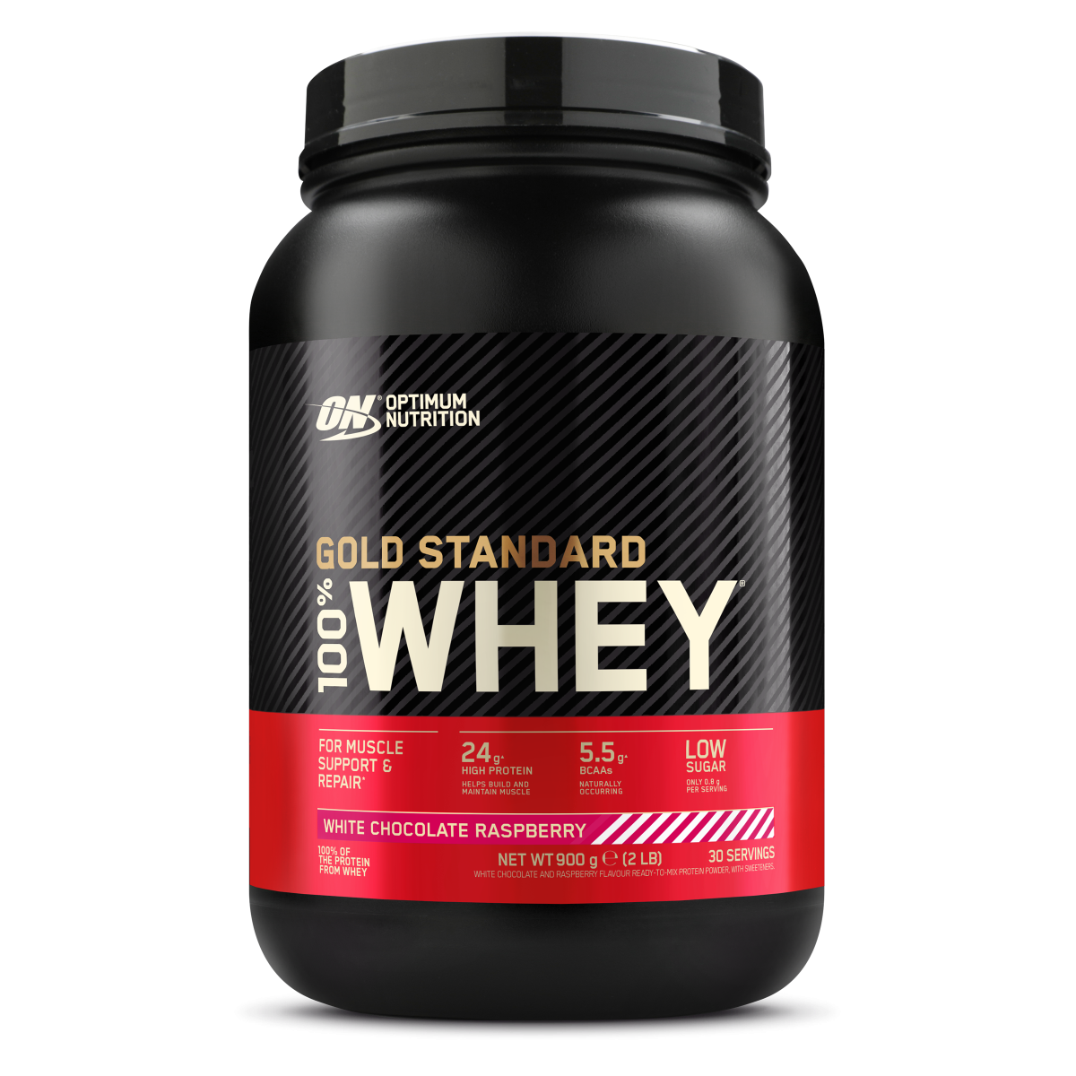 Optimum Nutrition Gold Standard 100% Whey fehérjepor fehércsoki málna ízben 896 g kiszerelésben