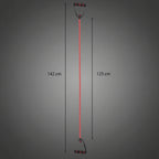 A gumikötél pontos méretei: 125 cm hosszú rugalmas kötélrész (teljes hossz 142 cm) a széles mozgástartományért és nyújtásokhoz.