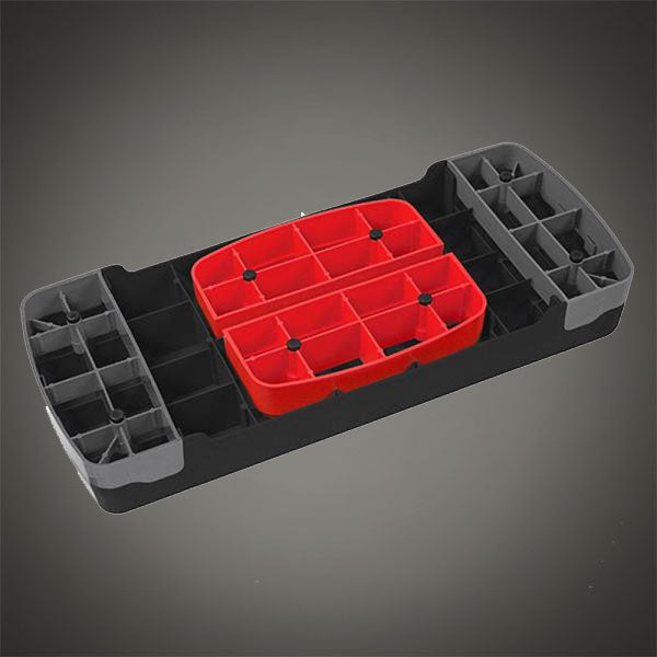 Állítható fitness step pad alsó szerkezete piros emelő elemekkel és csúszásmentes rögzítéssel

