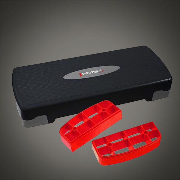 Állítható fitness step pad piros emelő elemekkel, csúszásmentes edzőplatform funkcionális edzéshez