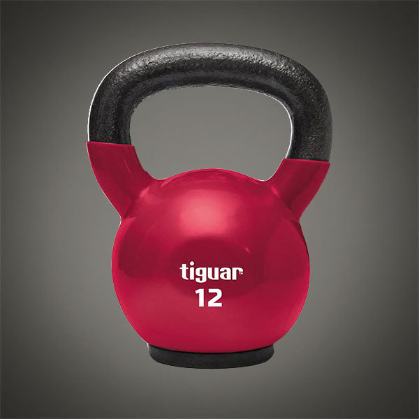 Tiguar 12 kg-os málna színű vinyl bevonatú kettlebell padlóvédő gumitalppal