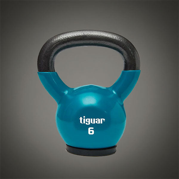 Tiguar 6 kg-os tengerkék vinyl bevonatú kettlebell padlóvédő gumitalppal